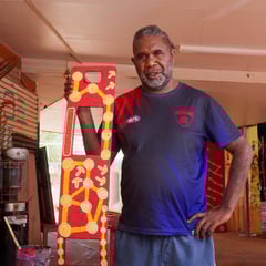 GX Outdoors Collaboration with Warlukurlangu Artist Michael Wayne for the Akuna Drinking Fountain Decorative Art Panel for Public Spaces