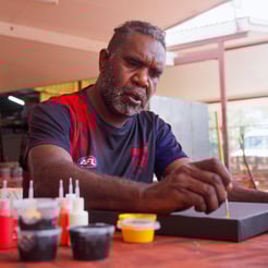 GX Outdoors Collaboration with Warlukurlangu Artist Michael Wayne for the Akuna Drinking Fountain Decorative Art Panel for Public Spaces