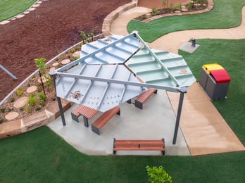 GX Outdoors Pandanus™ Shade Modular System — Australia’s only permanent modular shade structure designed for flexible, scalable urban green spaces