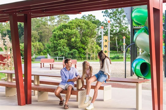 Doug Larsen Park showcasing thoughtfully designed public seating and shade solutions that enhance community outdoor spaces