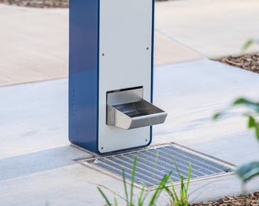 Optional Dog bowl on the Akuna Drinking Fountain by GX Outdoors installed at Pirate Park in Qld