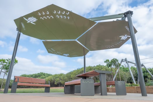 Pandanus Modular Shade System installed at Moore Park Beach Qld 